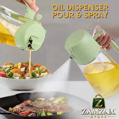 2-in-1 Oil Sprayer and Dispenser Bottle – Leakproof Glass for Cooking