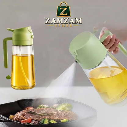 2-in-1 Oil Sprayer and Dispenser Bottle – Leakproof Glass for Cooking